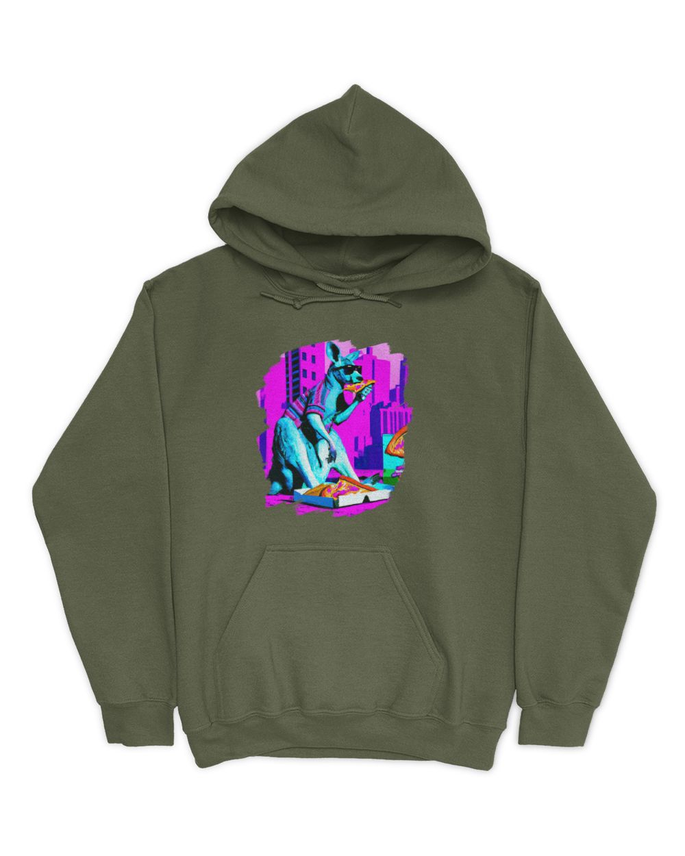 Kangaroo Eating Pizza Funny Cool Kangaroo Pizza T-Shirt (1)